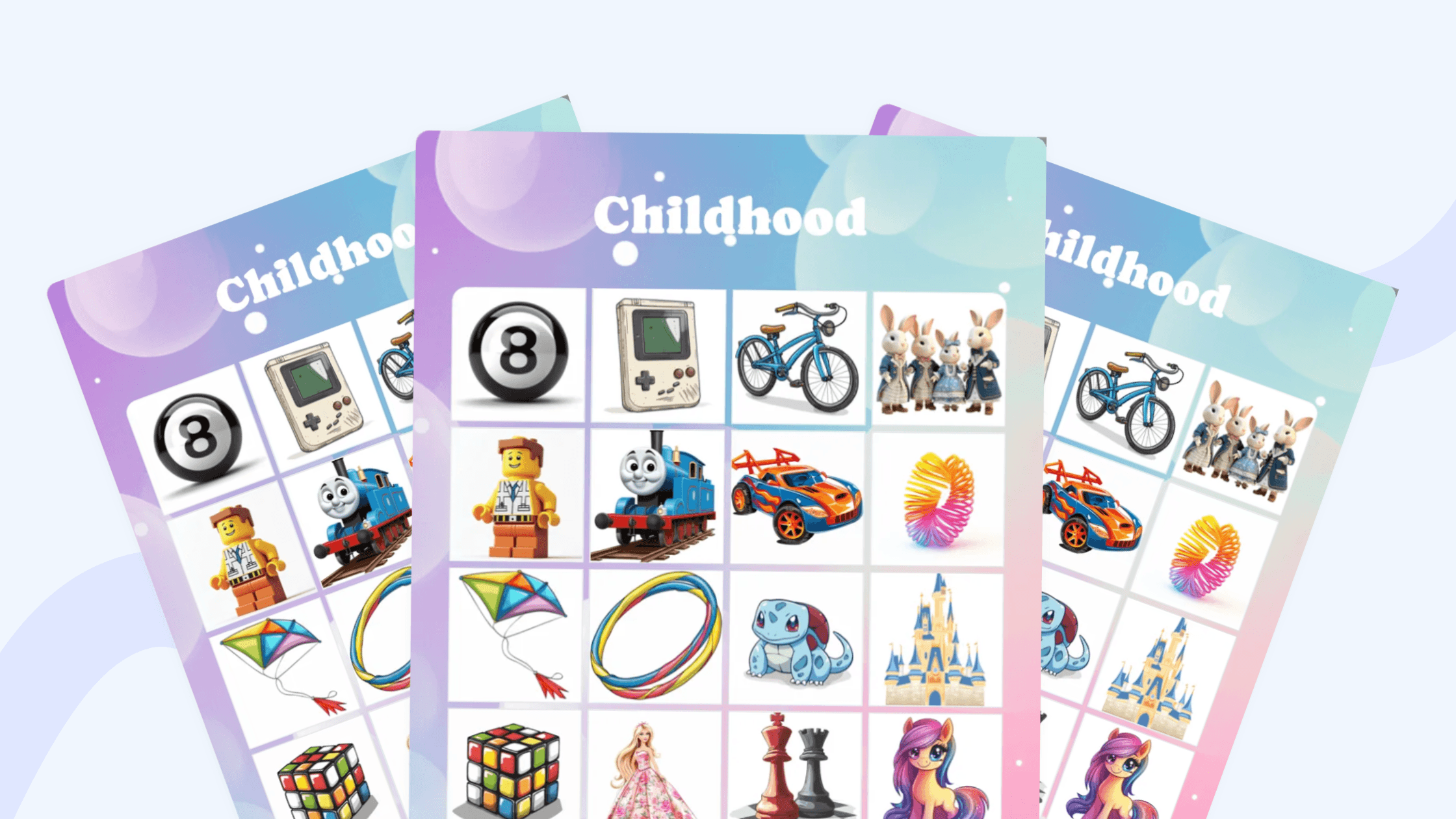 stacked childhood bingo cards