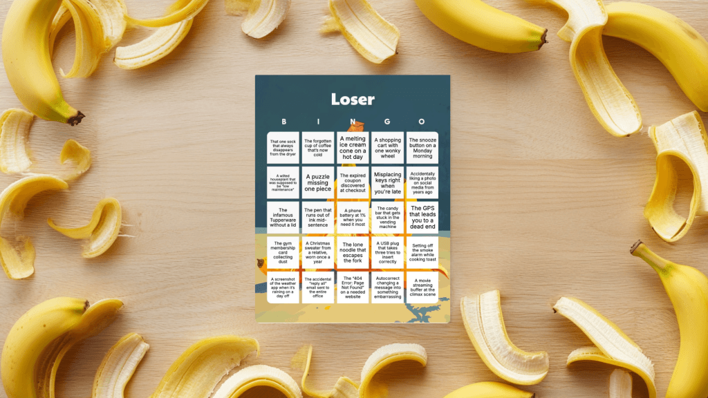 loser bingo card with banana peel
