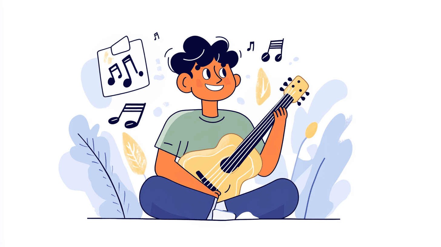 character playing acoustic guitar