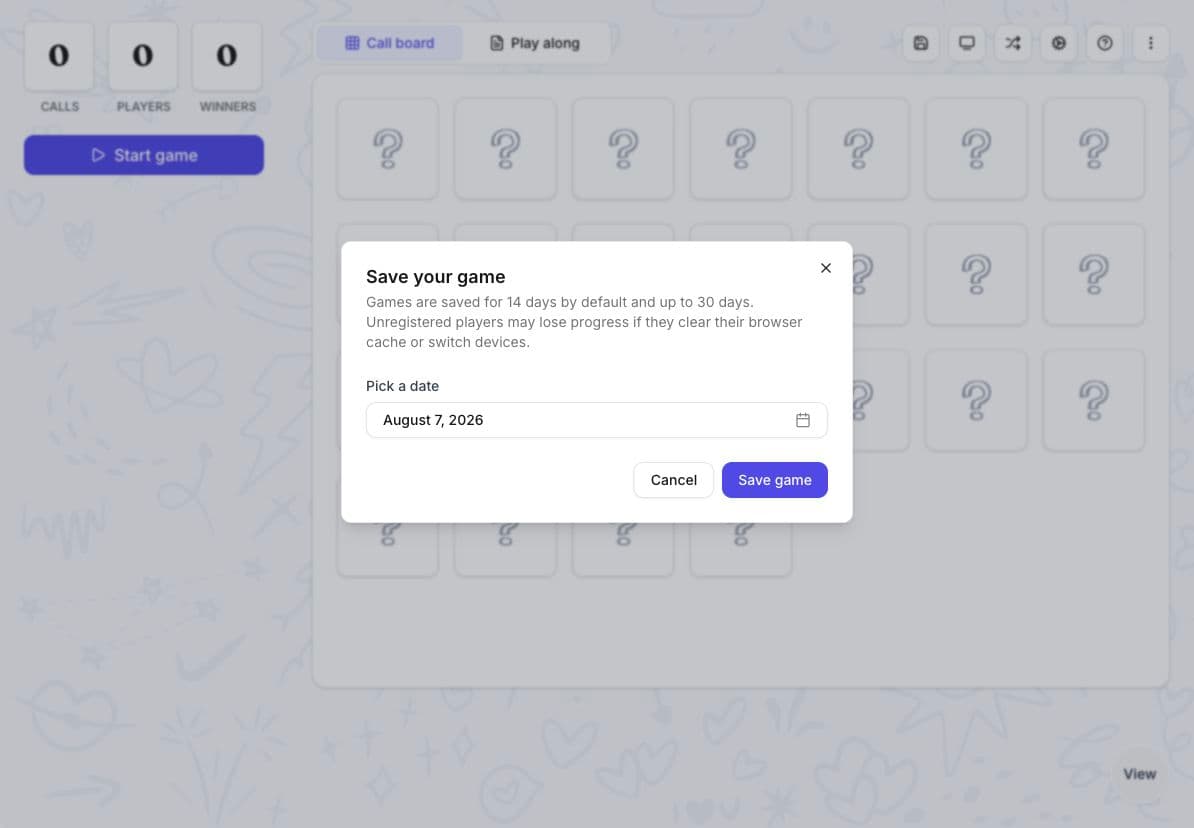 Save your game dialog showing the default 14-day period and a selectable date up to 30 days.